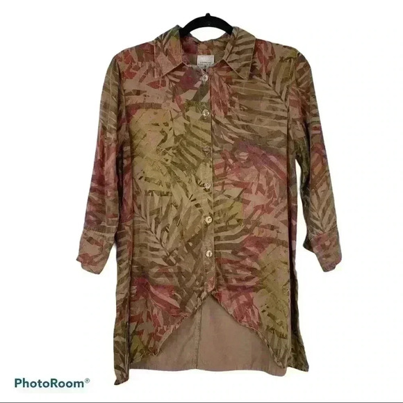 CLICK by Color Me Cotton Button Up Fern Blouse - Picture 1 of 5